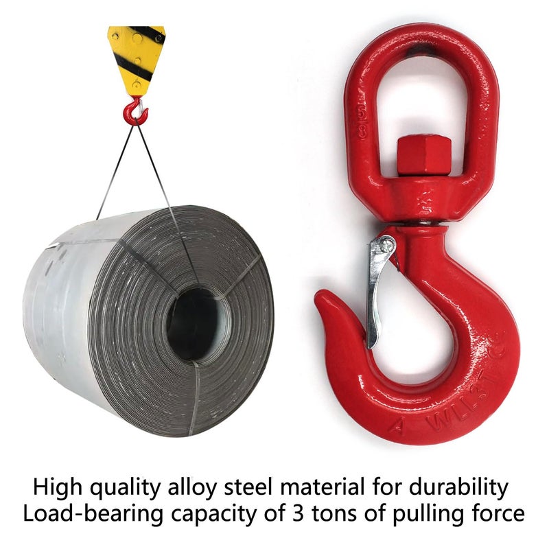 FlixGrdy 3 Tons Lifting Swivel Hook with Safety Latch 3/4'' and 6600 lbs Load Capacity, Heavy Duty Swivel Lifting Hook for Lifting - Image 4